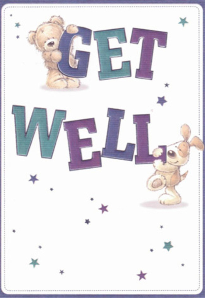 This card is a small celebration of hope, beautifully rendered through the familiar comfort of a teddy bear and a puppy-festive companions who seem to leap joyfully off the surface, uplifting the words 'GET WELL' in exuberant, playful typography. Their soft fur and round features evoke the gentle touch of a comforting hug, much like the thoughtful arrangements found in Balham's local flower shops. Around them, starbursts in cheerful blues, purples, and teals shimmer against a creamy, pristine background, infusing the design with a feeling of lightness and clear optimism. The expressive faces of the characters are lovingly detailed, reassuring anyone who gazes upon the scene that every get well wish is sent with genuine care. Much like a Balham bouquet ready for delivery to a friend in need, every visual element-from the uplifting colour palette to the confident lettering-offers emotional resonance and tactile comfort. Sending such a card is like offering a gentle embrace-a tangible reminder that, in Balham, community support and kindness are always close at hand.